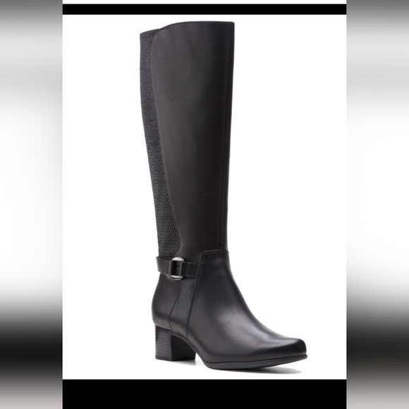 NWOT Clarks C-Shell Waterproof Black Leather Riding Boots - Picture 1 of 8